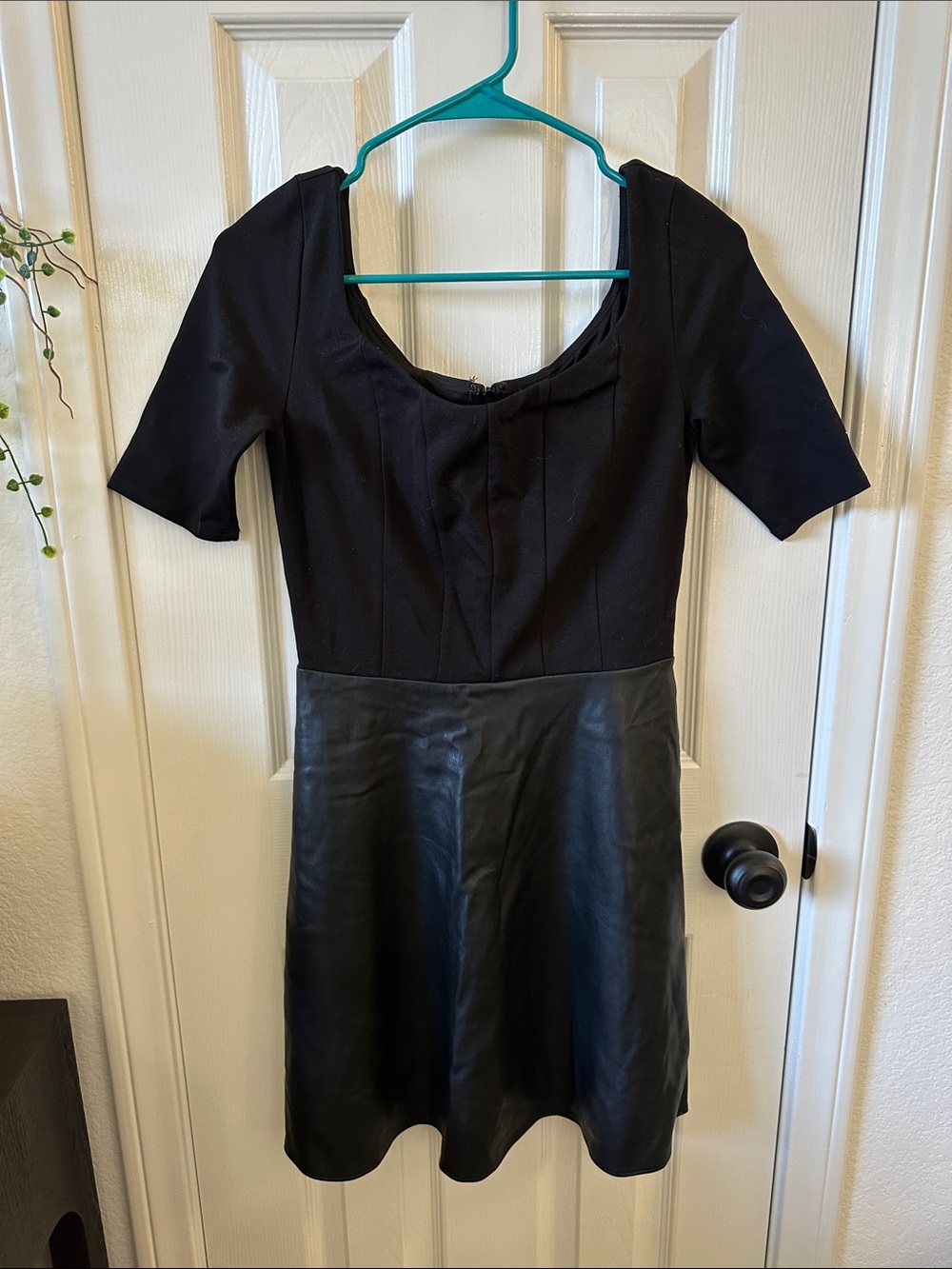 Bailey 44 Black Scoop-Neck Fit & Faux Leather Skirt Dress